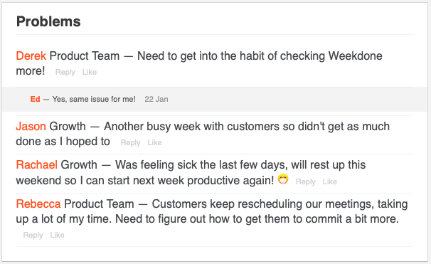 Problems weekly summary